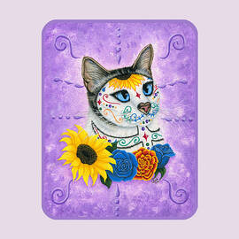 Day of the Dead Cat Sunflowers - Sugar Skull Cat