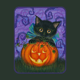 Halloween Black Kitty - Cat and Jackolantern