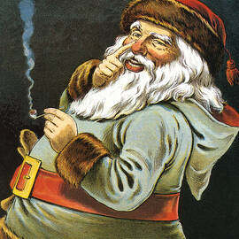 Illustration of Santa Claus Smoking a Pipe by American School