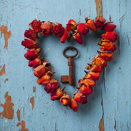 Small rose heart wreath with key by Garry Gay