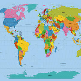 World Map Bright by Michael Tompsett