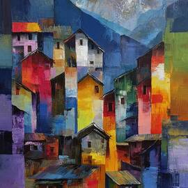 Colorful Mountain Village Scene