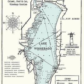 Lake Winnebago Wisconsin Map  by Jean Plout