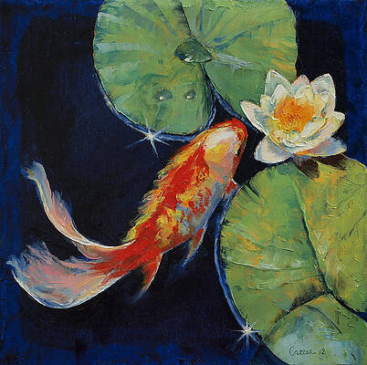 Koi and White Lily by Michael Creese