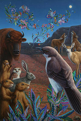 Wildlife Harmony Under Starry Sky Wall Art