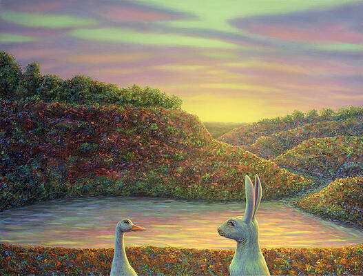 Rabbit and Duck at Sunset Wall Art