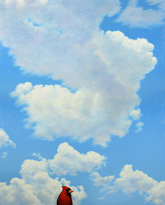 Solitary Cardinal Beneath Clouds Wall Art