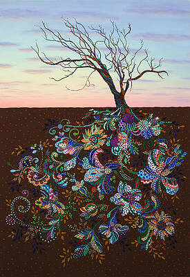 Colorful Tree with Intricate Roots Wall Art
