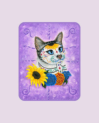 Day of the Dead Cat Sunflowers - Sugar Skull Cat by Carrie Hawks
