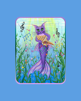 Musical Mercat - Purple Mermaid Cat by Carrie Hawks