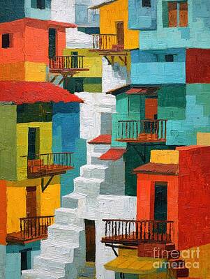 Colorful Urban Staircase Scene by Lauren Blessinger