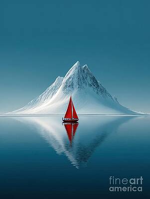 Sailing by Snowy Mountain Reflection by Lauren Blessinger