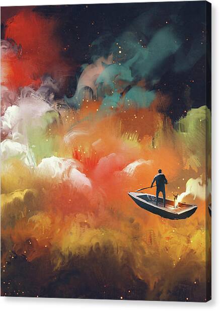 Man Sailing Through a Cosmic Sky Canvas Print