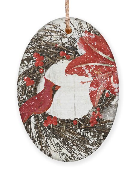 Cardinal and Amaryllis Wreath Ornament