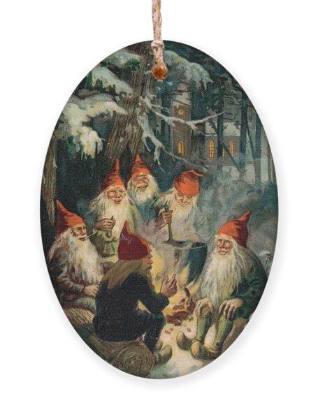 Gnomes Gathering by a Winter Fire Ornament