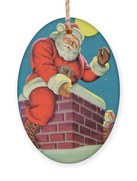 Santa Claus on a Chimney Ornament
