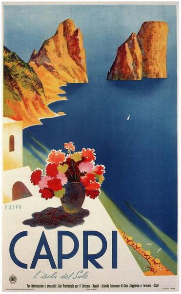 Scenic Capri Coastline with Flowers Poster