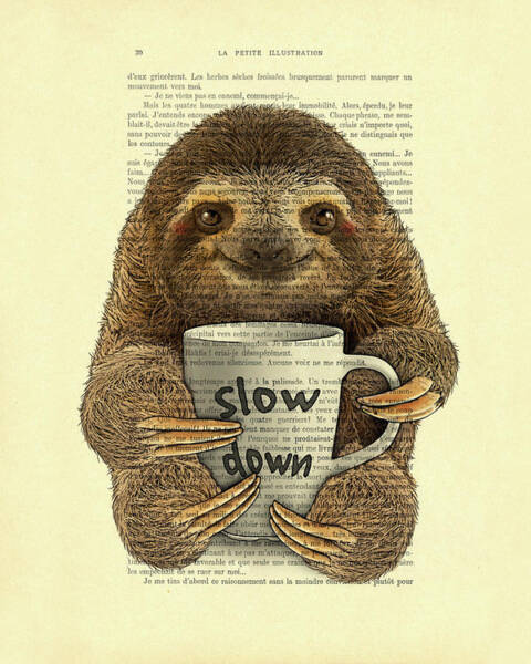 Sloth with Coffee Cup Poster