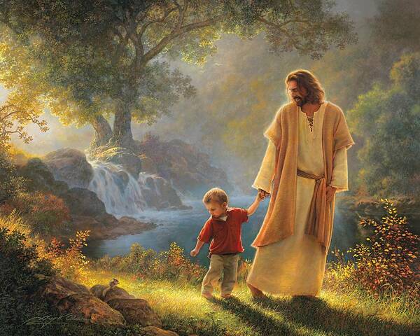 Jesus Leading a Young Boy Poster