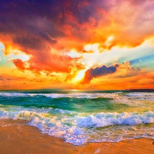 Orange Blue Saturated Sunset-Pensacola Beach-Bright Sun by Eszra