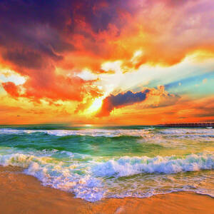 Orange Blue Saturated Sunset-Pensacola Beach-Bright Sun by Eszra